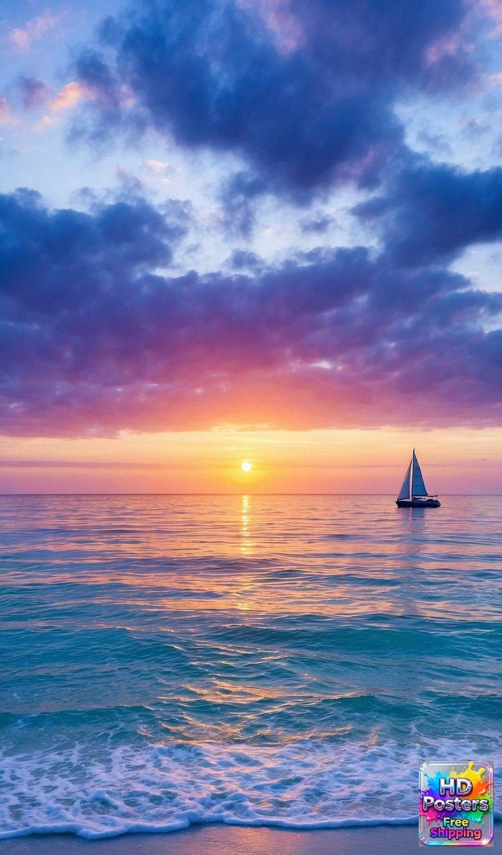 “Golden Horizon” – 4K Tranquil Sunset Sail Poster (Mulitple Selections)