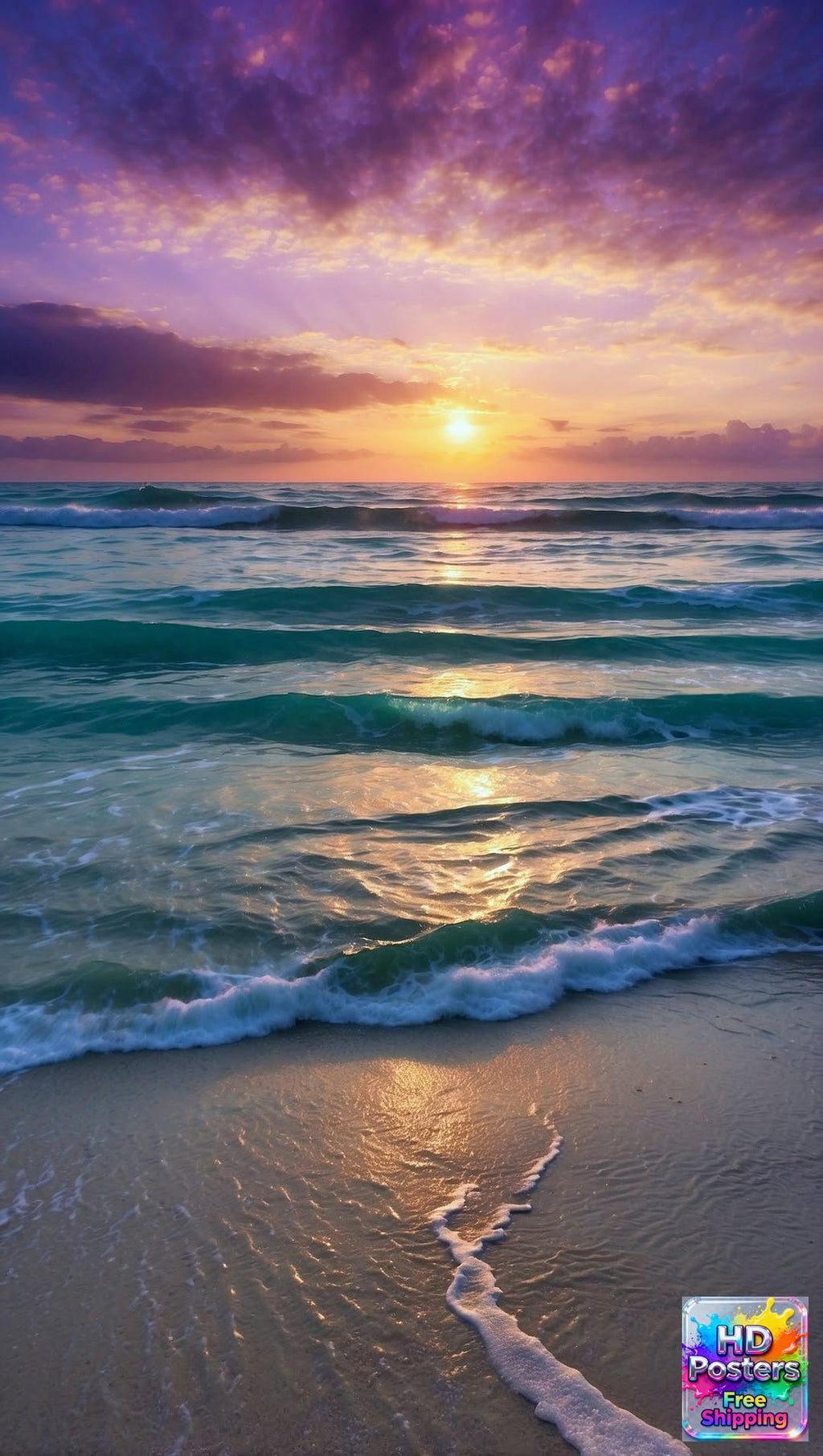 “Golden Horizon” – 4K Tranquil Sunset Sail Poster (Mulitple Selections)