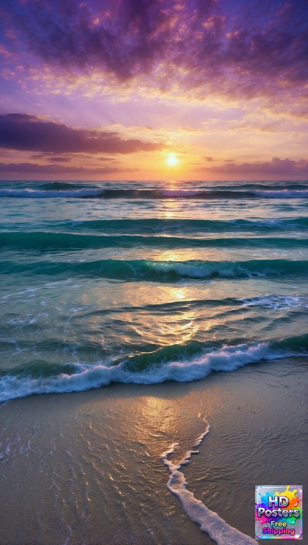 “Golden Horizon” – 4K Tranquil Sunset Sail Poster (Mulitple Selections)