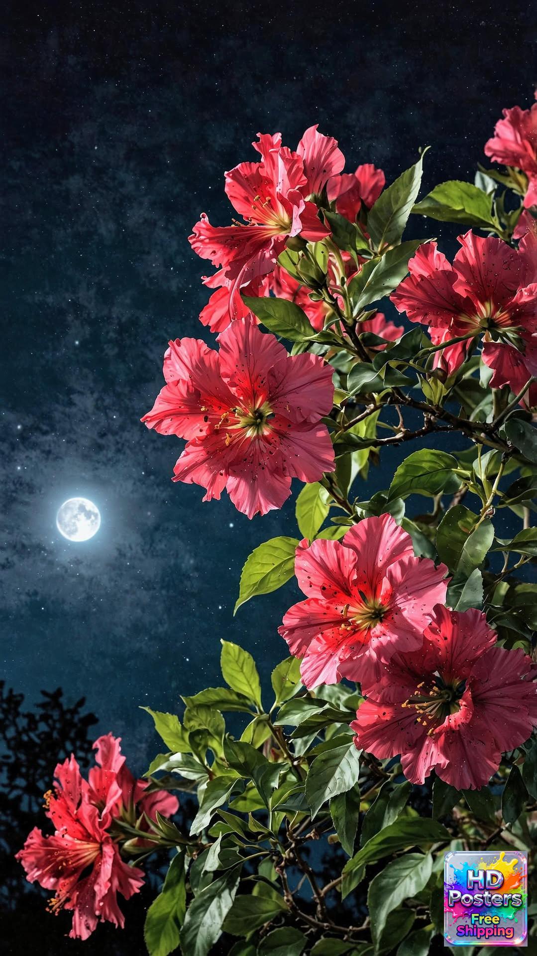 “Midnight Bloom” – 4K Moonlit Hibiscus Poster (Mulitple Selections)
