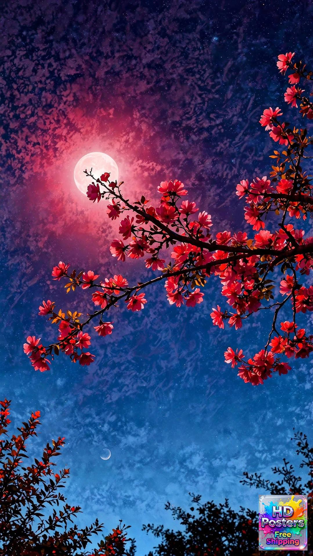 “Midnight Bloom” – 4K Moonlit Hibiscus Poster (Mulitple Selections)